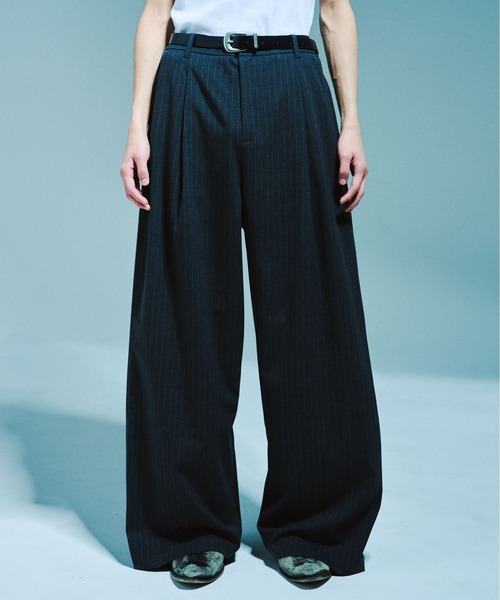 Camphor wood スラックス 1TUCK WIDE BAGGY STRIPE SLACKS