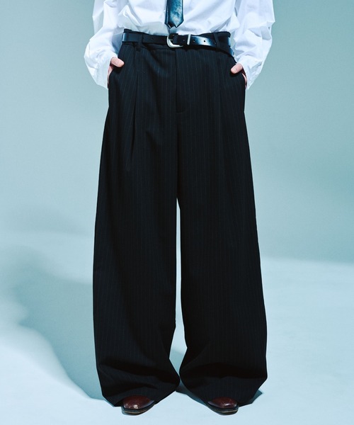 Camphor wood スラックス 1TUCK WIDE BAGGY STRIPE SLACKS