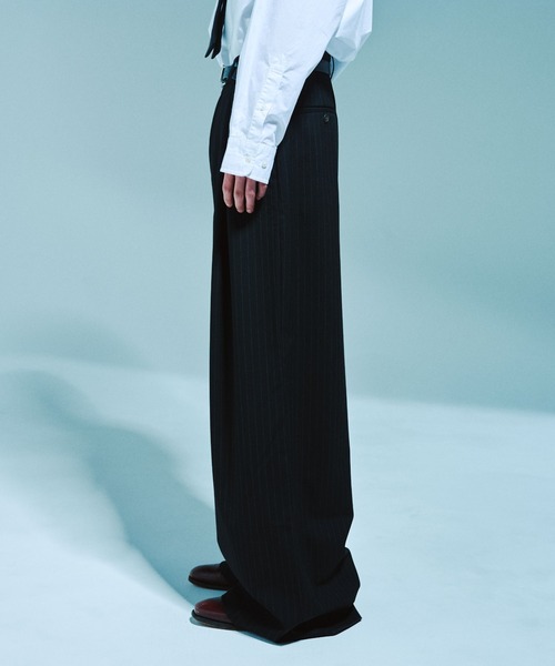 Camphor wood スラックス 1TUCK WIDE BAGGY STRIPE SLACKS
