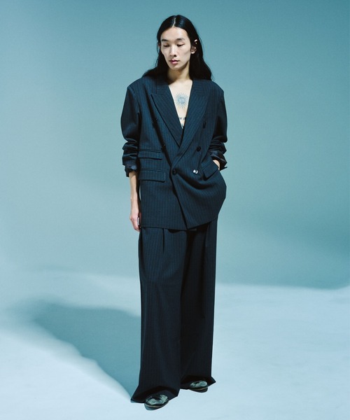 Camphor wood スラックス 1TUCK WIDE BAGGY STRIPE SLACKS