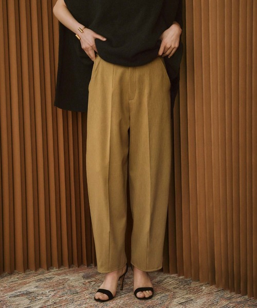 ワイドパンツ パンツ 「2026SS」セットアップ対応 センタープレスカーブパンツ ウエストゴム「着用動画あり」 レディースの画像