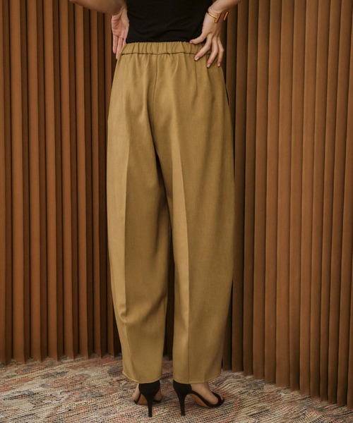 ワイドパンツ パンツ 「2026SS」セットアップ対応 センタープレスカーブパンツ ウエストゴム「着用動画あり」 レディースの画像