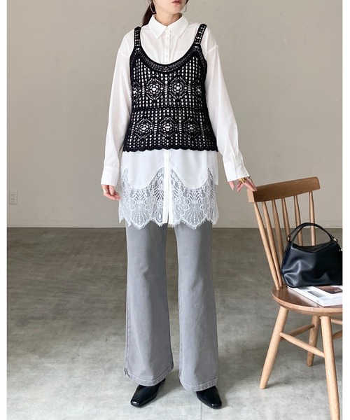 She's Closet ベスト ジレ 深vネック かぎ編み ビスチェ クロシェ