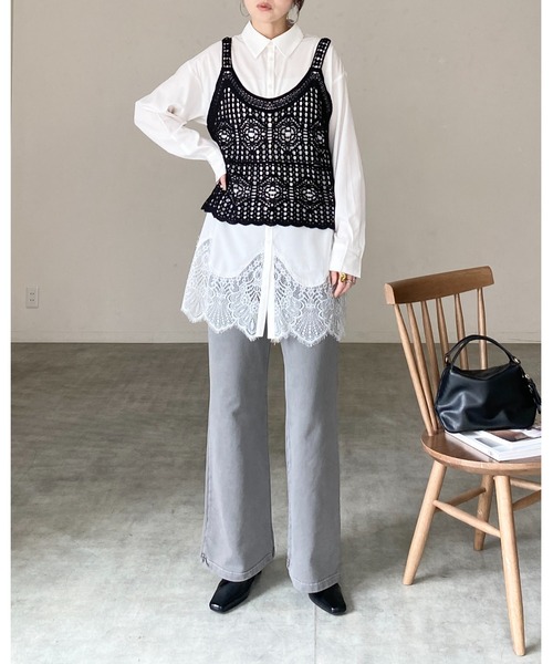 She's Closet ベスト ジレ 深vネック かぎ編み ビスチェ クロシェ