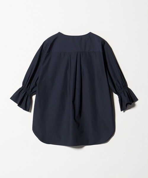 ◆美品◆ANAYI◆日本製◆キーネックフレンチスリーブブラウス◆ネイビー◆M COO+i（クーイ） ブラウス シャツ 胸元タックフレンチスリーブブラウス
