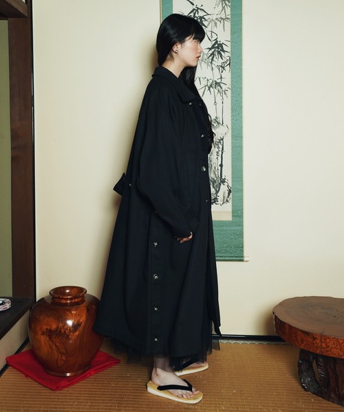 「Aphlotus」 ステンカラーコート MEDIUM ブラック メンズの画像