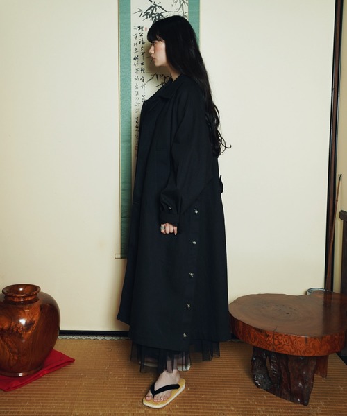 「Aphlotus」 ステンカラーコート MEDIUM ブラック メンズの画像