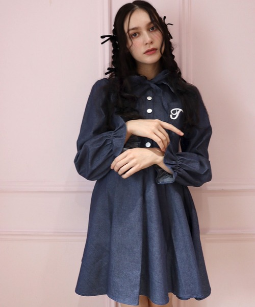 「TITTY&CO.」 シャツワンピース MEDIUM インディゴブルー レディース_画像3