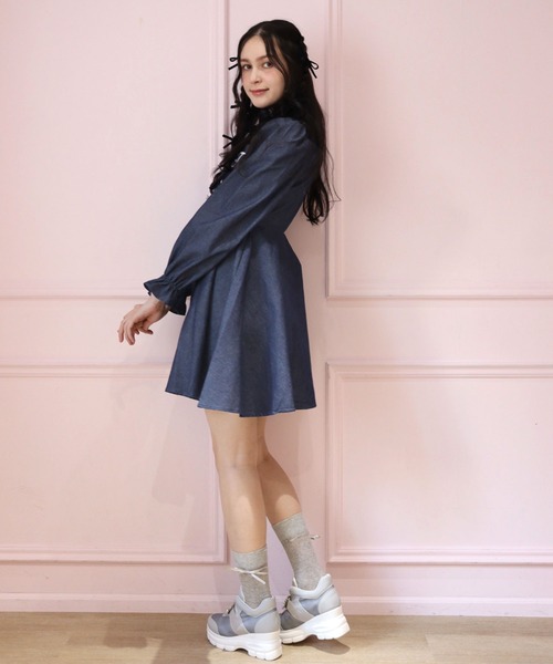 「TITTY&CO.」 シャツワンピース MEDIUM インディゴブルー レディース_画像4
