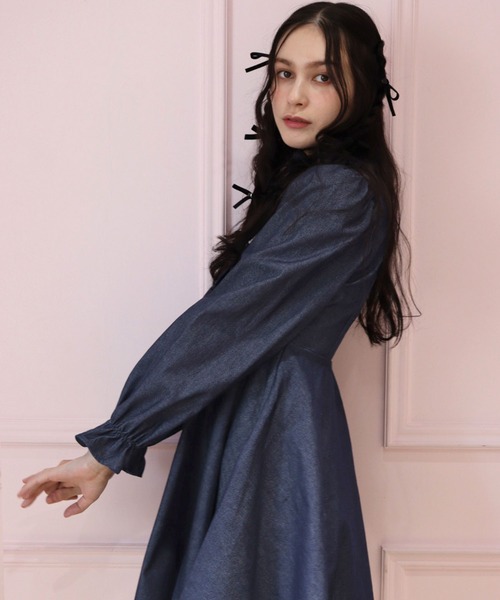 「TITTY&CO.」 シャツワンピース MEDIUM インディゴブルー レディース_画像5