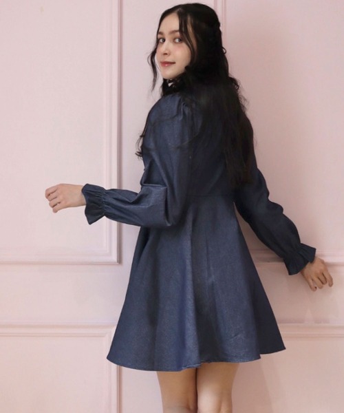 「TITTY&CO.」 シャツワンピース MEDIUM インディゴブルー レディース_画像6