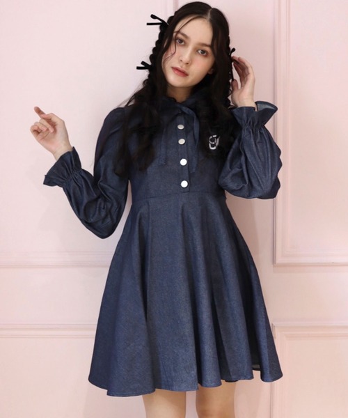 「TITTY&CO.」 シャツワンピース MEDIUM インディゴブルー レディース_画像7