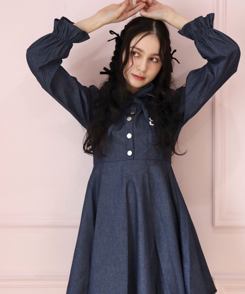 「TITTY&CO.」 シャツワンピース MEDIUM インディゴブルー レディース_画像8