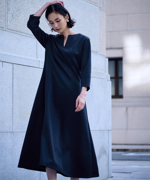 「ur's」 7分袖ワンピース M ネイビー レディース_画像5