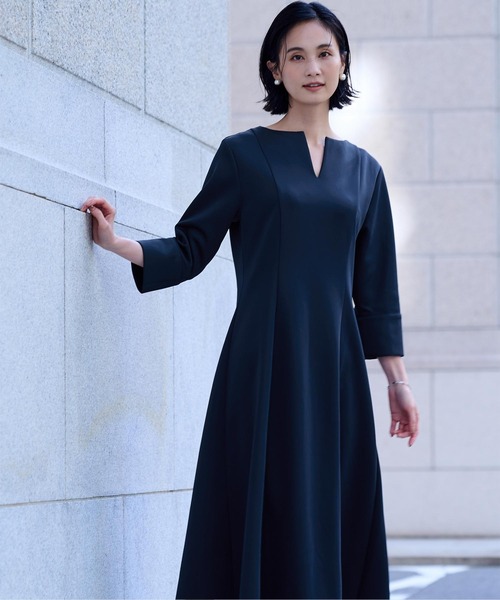 「ur's」 7分袖ワンピース M ネイビー レディース_画像7