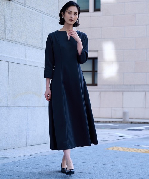 「ur's」 7分袖ワンピース M ネイビー レディース_画像8