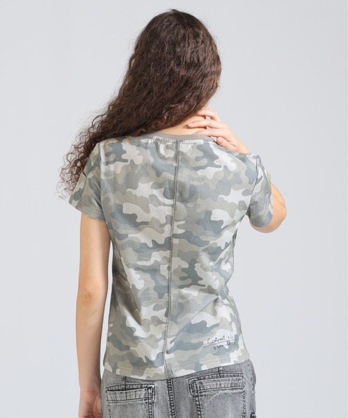 新品　ディーゼル　レディース　ルームウェア M　1123ミリタリーグレーカモフラ AVIREX（アヴィレックス） tシャツ 「直営店限定」KEY NECK EMBROIDERY