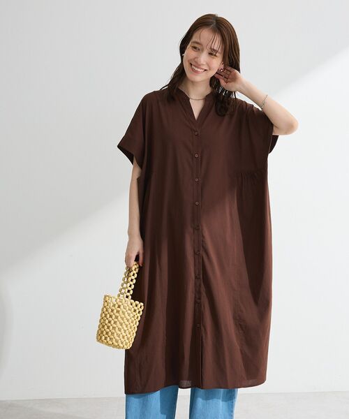 45R　カットソーワンピース　半袖　黄緑　ヤシの木　アロハ　3　大きいサイズ Green Parks（グリーンパークス） シャツワンピース 半袖シアー
