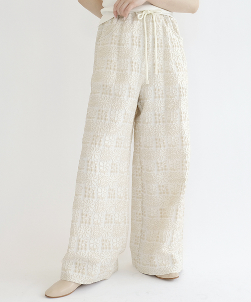 ワイドパンツ パンツ IENA LA BOUCLE フラワーJQストリングパンツ レディースの画像