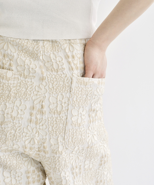 ワイドパンツ パンツ IENA LA BOUCLE フラワーJQストリングパンツ レディースの画像