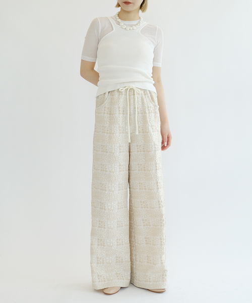 ワイドパンツ パンツ IENA LA BOUCLE フラワーJQストリングパンツ レディースの画像