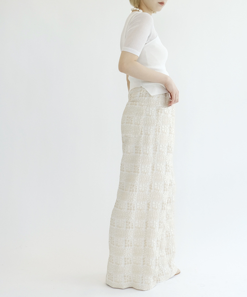 ワイドパンツ パンツ IENA LA BOUCLE フラワーJQストリングパンツ レディースの画像
