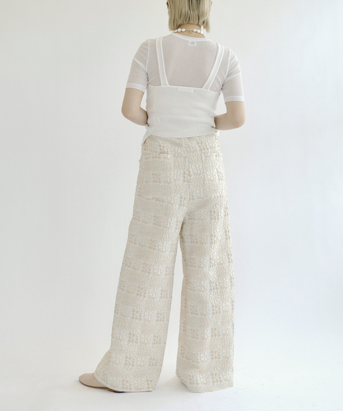 ワイドパンツ パンツ IENA LA BOUCLE フラワーJQストリングパンツ レディースの画像