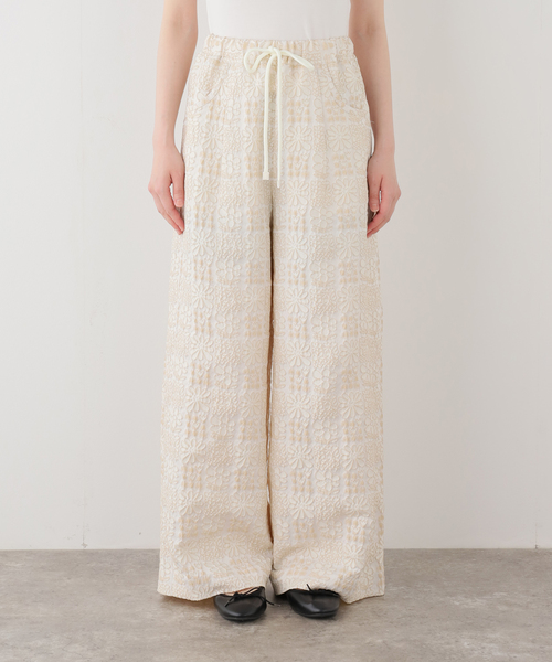ワイドパンツ パンツ IENA LA BOUCLE フラワーJQストリングパンツ レディースの画像
