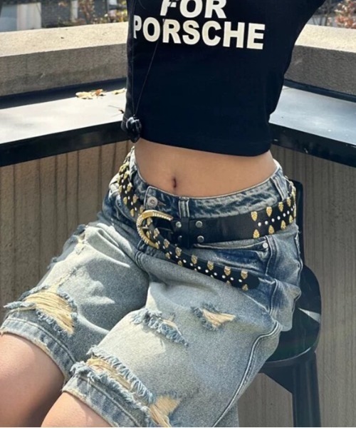 「SHEENA」 デニムハーフパンツ L ライトブルー レディース_画像5