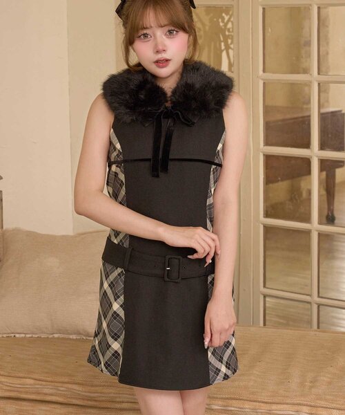 Belle Charme ワンピース 「Belle Charme」Ribbon Fur Collar Onepiece