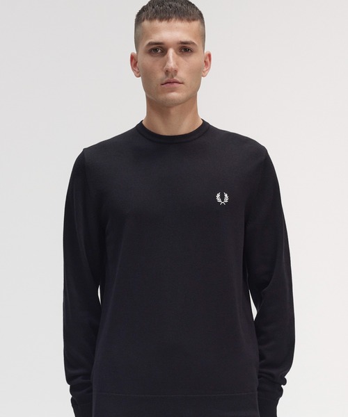 【美品】フレッドペリー クルーネックニット ブラック 月桂樹ロゴ Sサイズ FRED PERRY（フレッドペリー） セーター ニット Classic Crew Neck