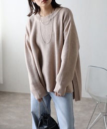 ブラック　サイドスリットロングセーター Bonjour Sagan ニット セーター サイドスリットニット