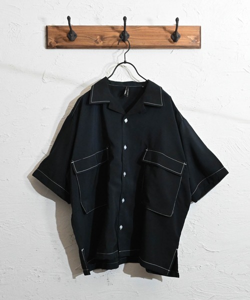 シャツ ポリ無地 ビッグステッチングシャツ メンズ レディース