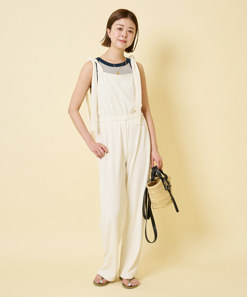 美品 U by SPICK&SPAN リボンストレッチオールインワン カットソー U by SPICK&SPAN サロペット オーバーオール リボンストレッチ