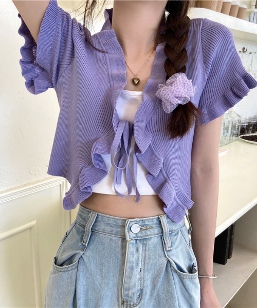 LADY LIKE（レディライク） カーディガン フロントリボンフリル半袖