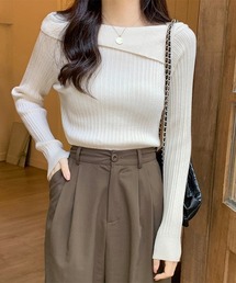 SEU ニット セーター オフショル長袖ニットトップス 折り返し