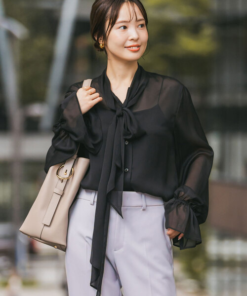 【完売】  NOBLE ブラウス シャツ シルキークロスボータイブラウス トップス