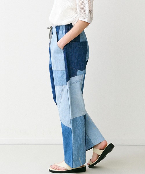 ワイドパンツ パンツ 「rebear by Johnbull」パッチワークイージーパンツ メンズ レディースの画像