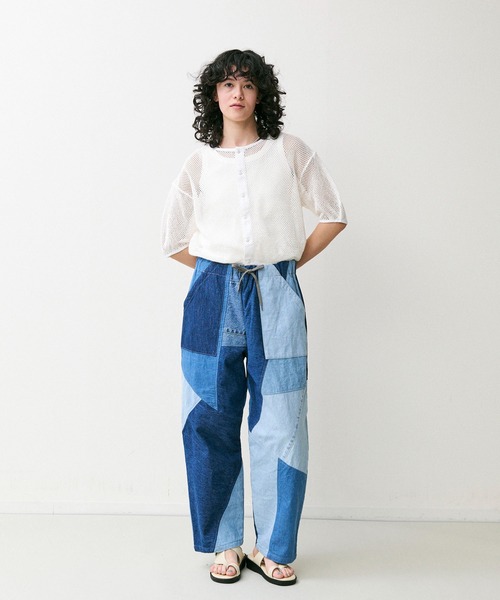 ワイドパンツ パンツ 「rebear by Johnbull」パッチワークイージーパンツ メンズ レディースの画像