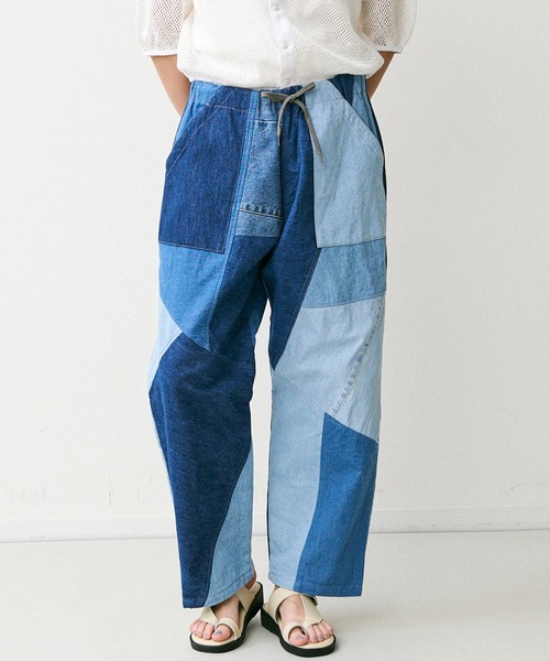 ワイドパンツ パンツ 「rebear by Johnbull」パッチワークイージーパンツ メンズ レディースの画像