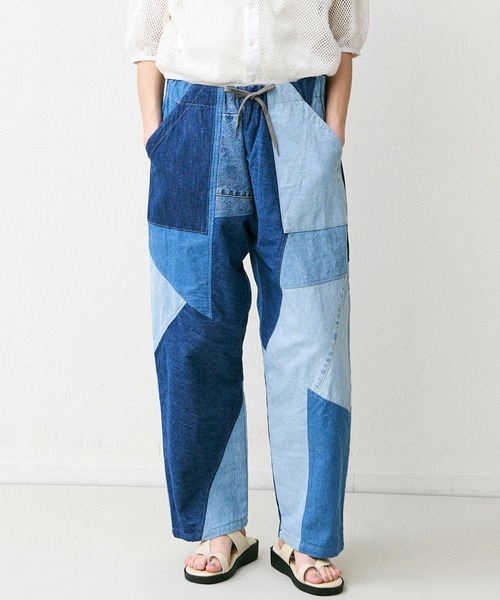 ワイドパンツ パンツ 「rebear by Johnbull」パッチワークイージーパンツ メンズ レディースの画像