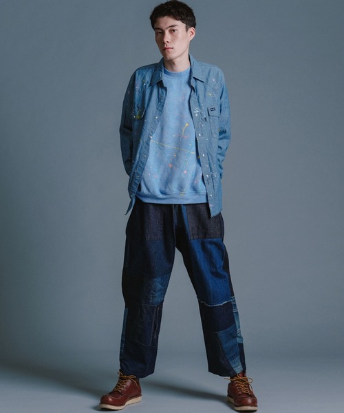 ワイドパンツ パンツ 「rebear by Johnbull」パッチワークイージーパンツ メンズ レディースの画像