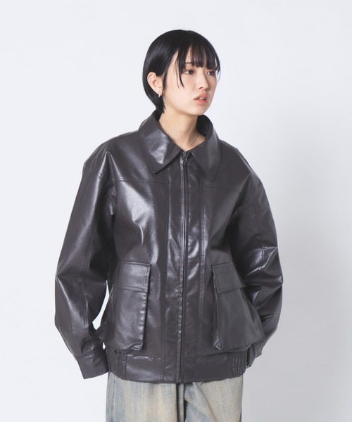 ＿gram.黒 レザー風ジャケット L ＿gram.黒 レザー風ジャケット L