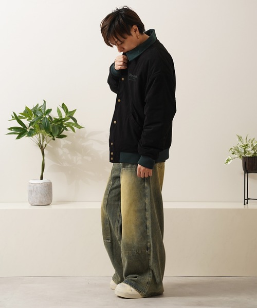 ワイドパンツ ジーンズ オーバーダイ ダブルニー バギーデニムパンツ