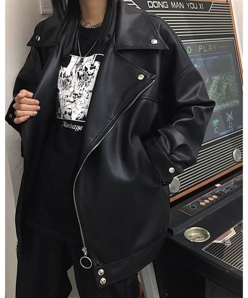 アディダス Faux PU フェイクレザー ジャケット レディース adidas Originals Adilenium オーバーサイズ フェイクレザー
