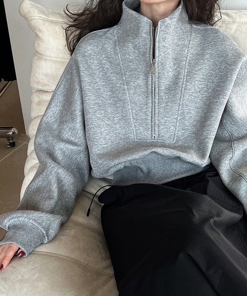 SUWDEE トレーナー スウェット half zip sweat pullover レディース