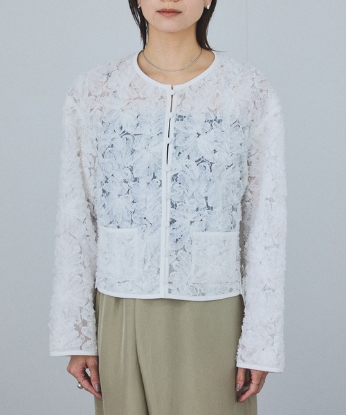 ADORE アドーア　袖フリルカーディガン ノーカラージャケット 38 ADORE アドーア 袖フリルカーディガン ノーカラージャケット 38 【公式