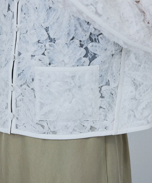 ADORE アドーア　袖フリルカーディガン ノーカラージャケット 38 SALON adam et rope'（サロン アダム エ ロペ） カーディガン フラワー