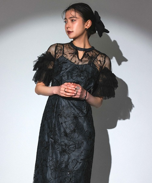 スーツ・フォーマル・ドレス key neck embroidery dress ANDRESD key neck embroidery dress / キーネックエンブロイダリードレス