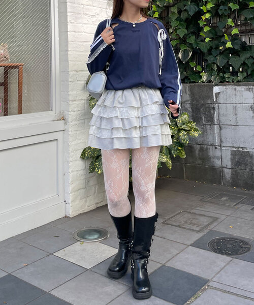 tシャツ レース スリット Tシャツ レディース MONO-MART tシャツ サイドスリットハイポンチ ルーズオーバー